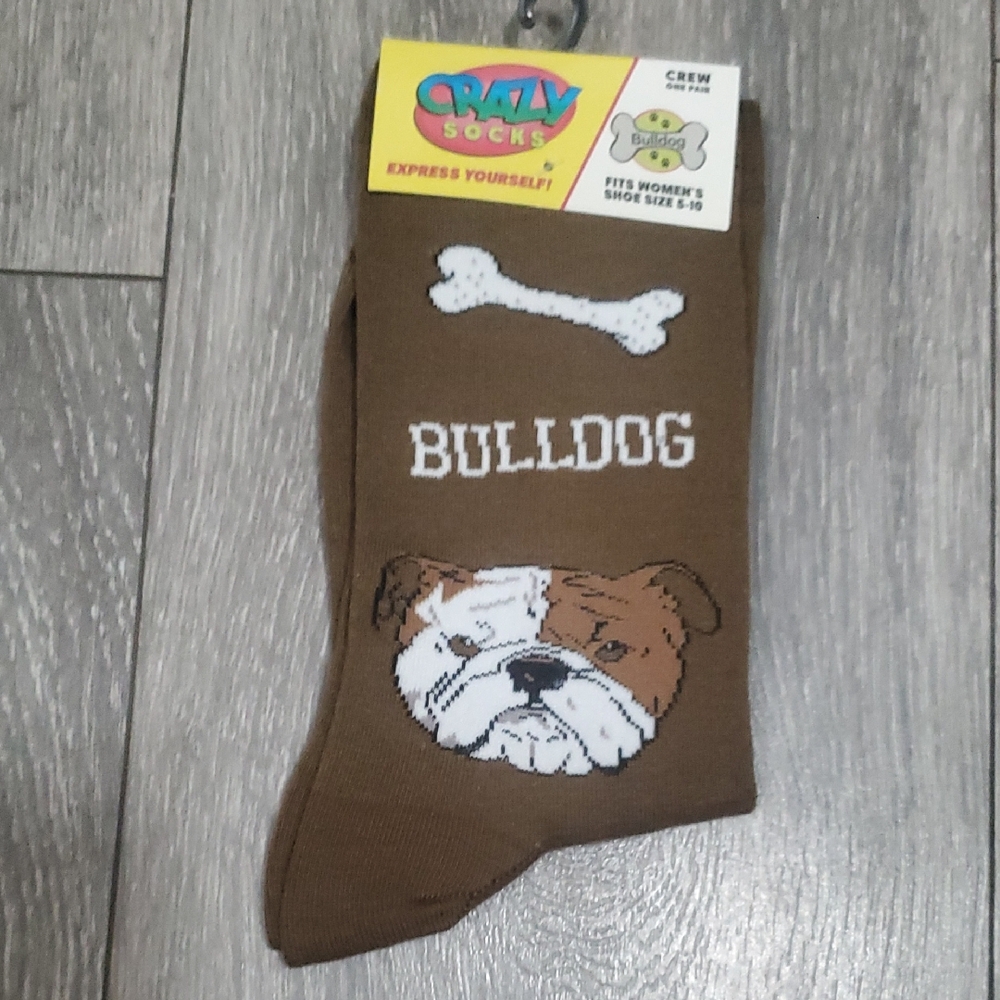 Crazy Socks Bulldog Dog Brown Casual Crew Socks